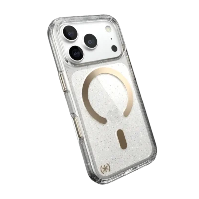 Калъф Speck Presidio Lux Glitter MagSafe, за iPhone 18 Pro, Clear/Gold Glitter