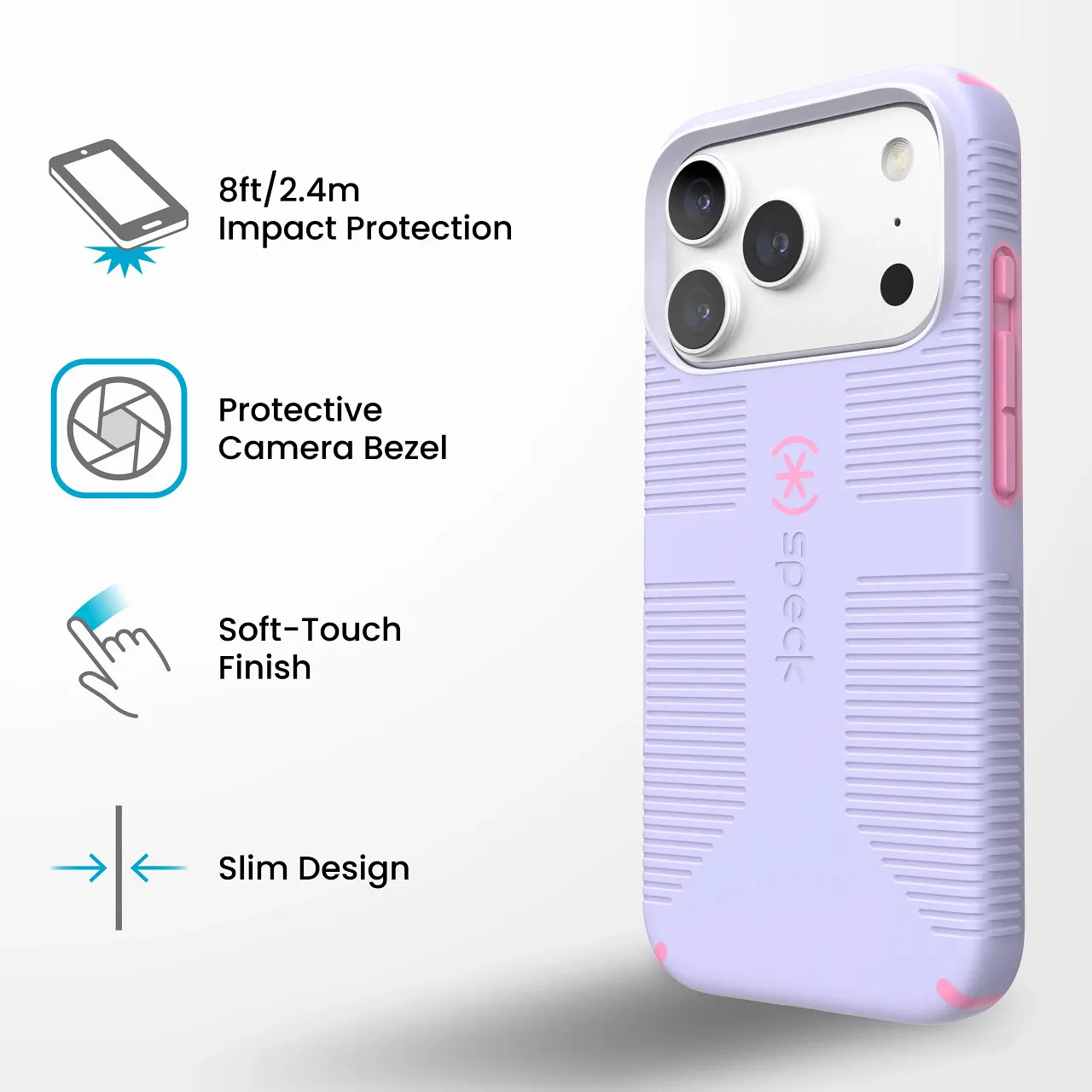 Калъф Speck CandyShell Grip, MagSafe, за iPhone 18 Pro, Lilac 9 Основни характеристики на Speck CandyShell Grip MagSafe Lilac за iPhone 18 Pro